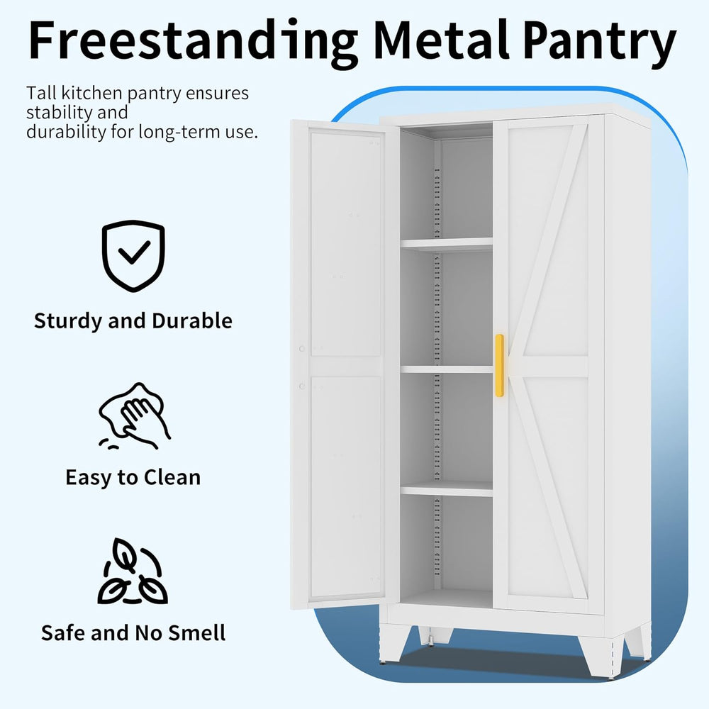 61" Tall Pantry Cabinet, White Metal Pantry Storage Cabinet | Metal Farm...