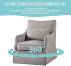 Martha Stewart London Swivel Chair - Solid Wood & Plywood, Skirted Metal Base Accent Armchair, Lumbar Pillow -Modern Classic Family Room Sofa Furniture Bedroom Lounge, 28"X31.5"X35.25", Grey