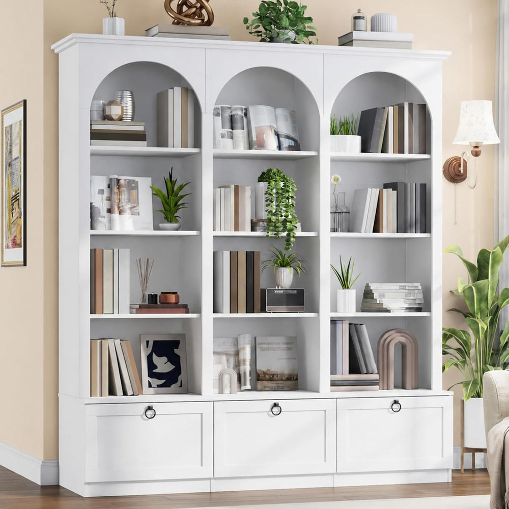 Loomie 71" Tall Triple Wide Bookshelf with Doors, 5-Tier Large Bookcase
