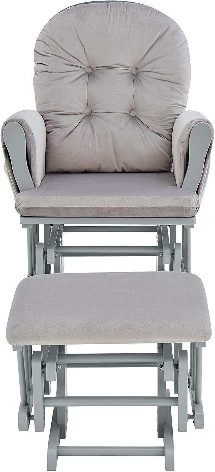Glider and Ottoman Gray Wood and Light Gray Fabric