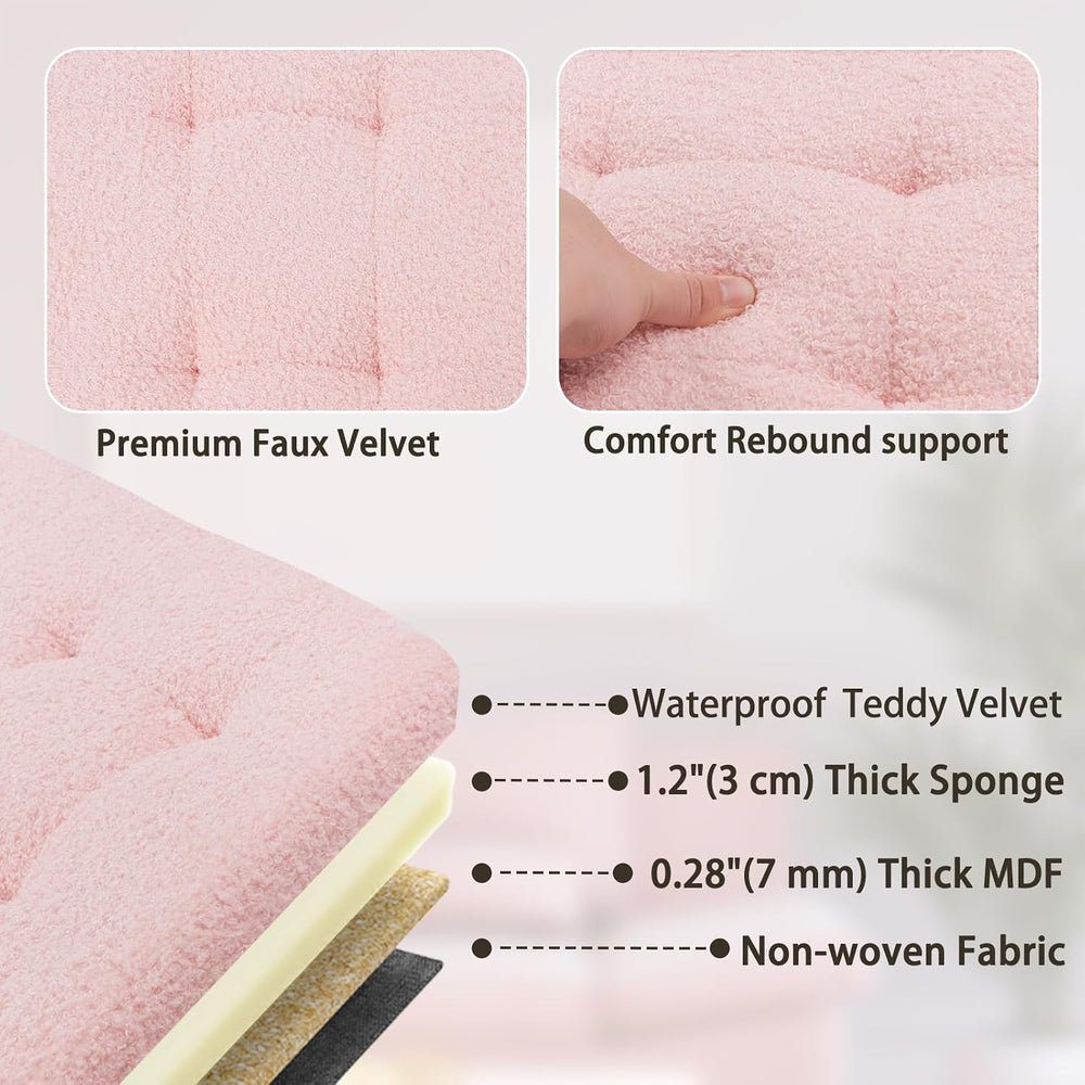 Storage Ottoman Bench, 34" Teddy Velvet Folding Foot Rest, Pink | Large ...