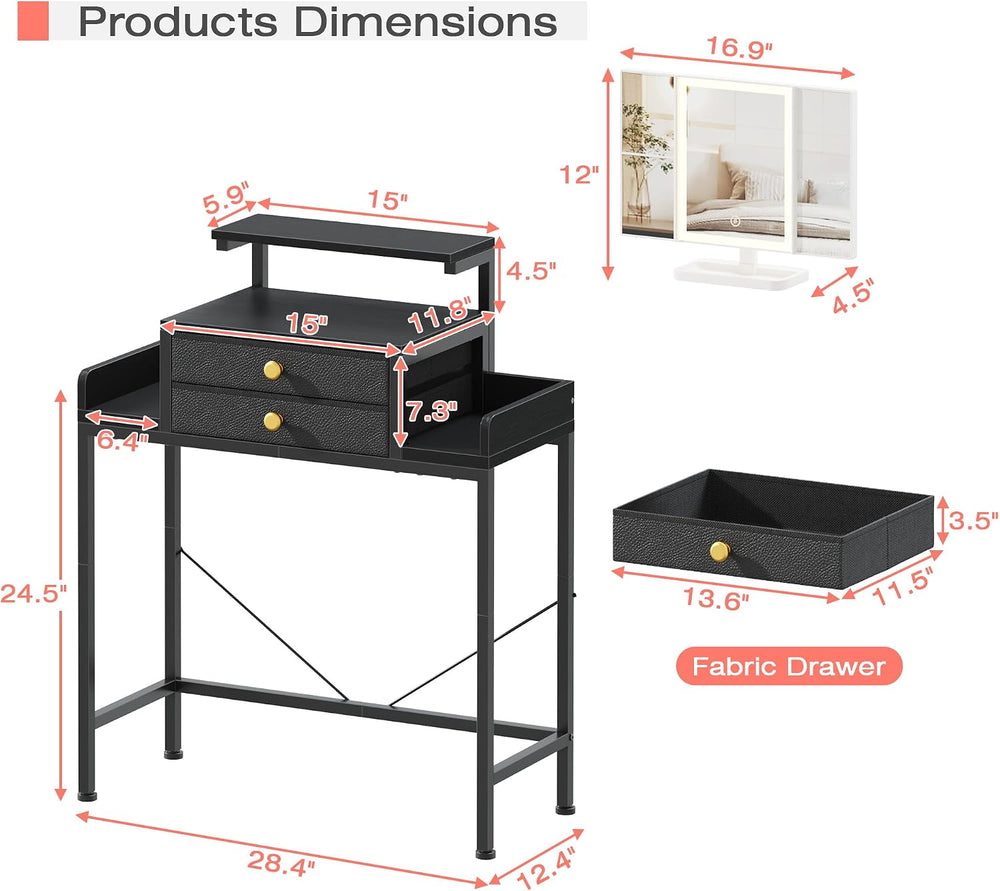 HIGDBFE Vanity Desk with Mirror and Lights 28.4''W Small Makeup Vanit...