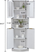 FOREST GRAVITY Modern Corner Storage Cabinet with Fluted Doors | For Kitchen; For Bathroom; Glass Doors; Fluted Design; Large Storage; Pentagon Design; White