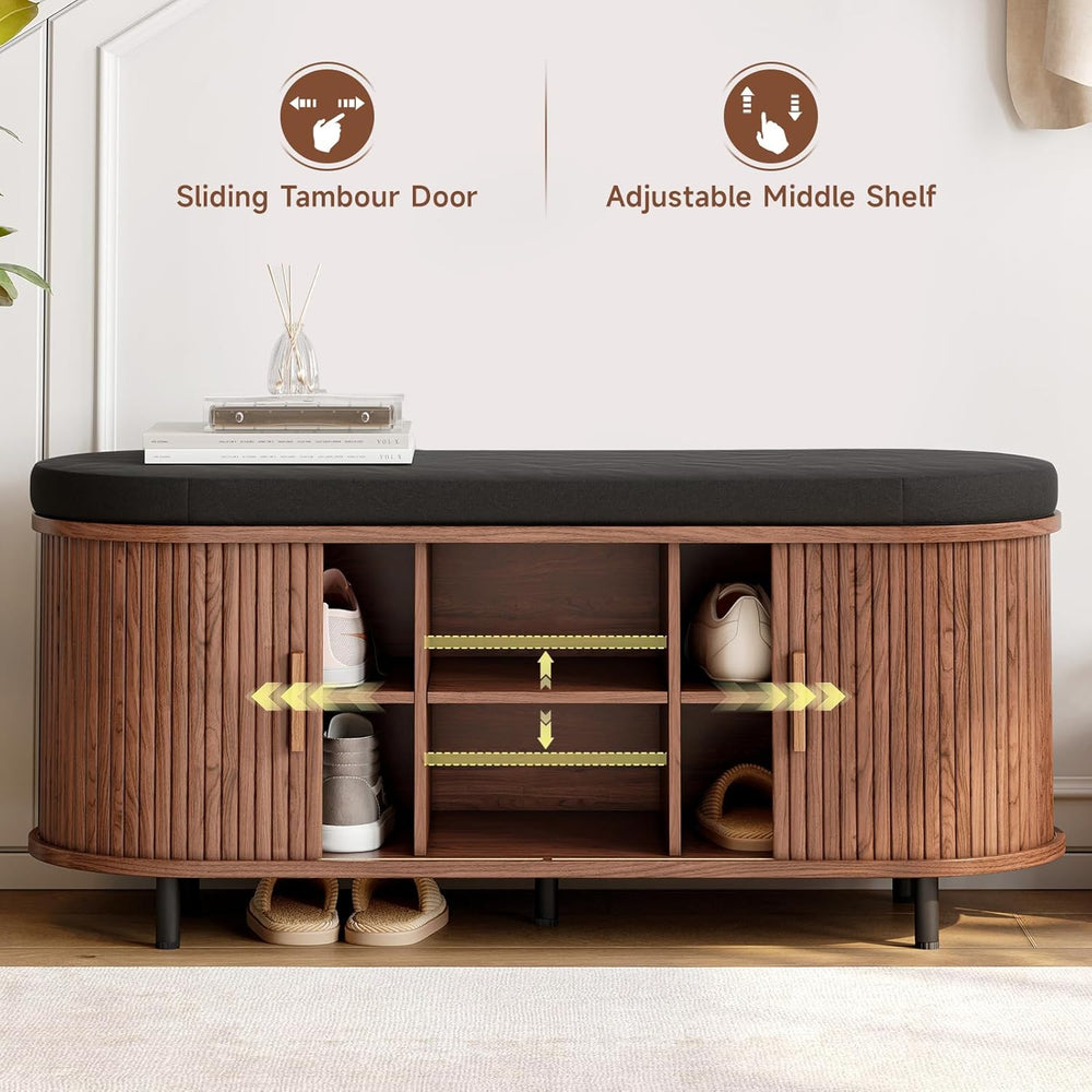 ONBRILL 43" Shoe Bench with Storage, Fluted Shoe Storage Bench with Cush...