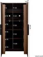 62.99''H Kitchen Pantry Cabinet, Walnut Freestanding Buffet Cupboards Sideboard with Doors & Shelves, Pantry Storage Cabinet for Kitchen, Living Room and Dinning Room