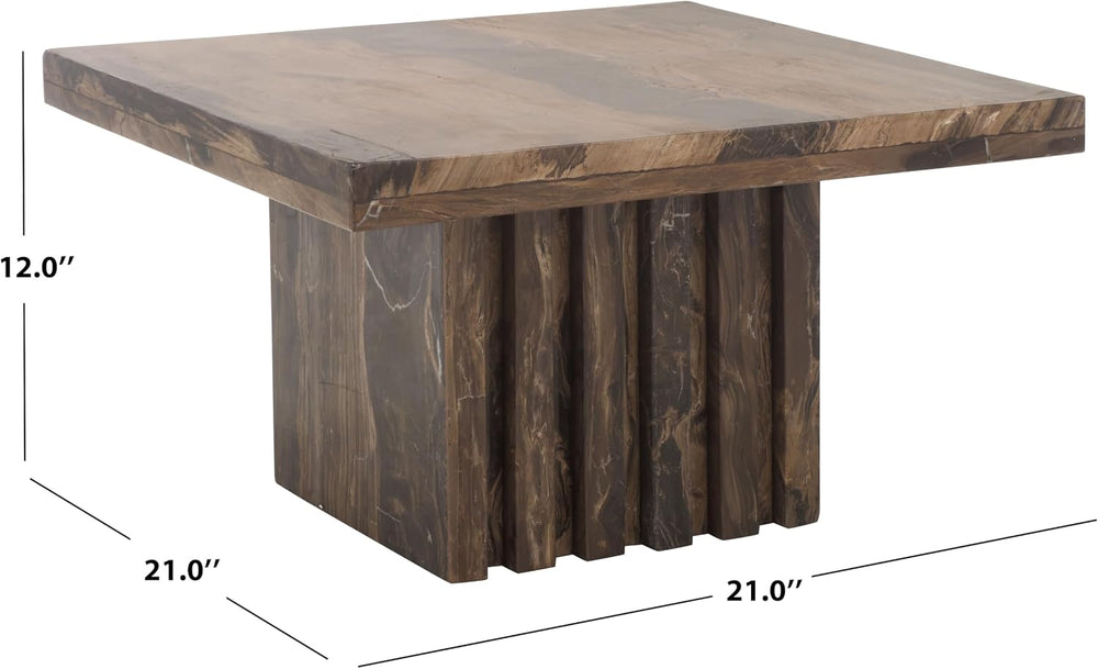 SAFAVIEH Couture Collection - Olivia Brown Marble Accent Table, Square Pedest...