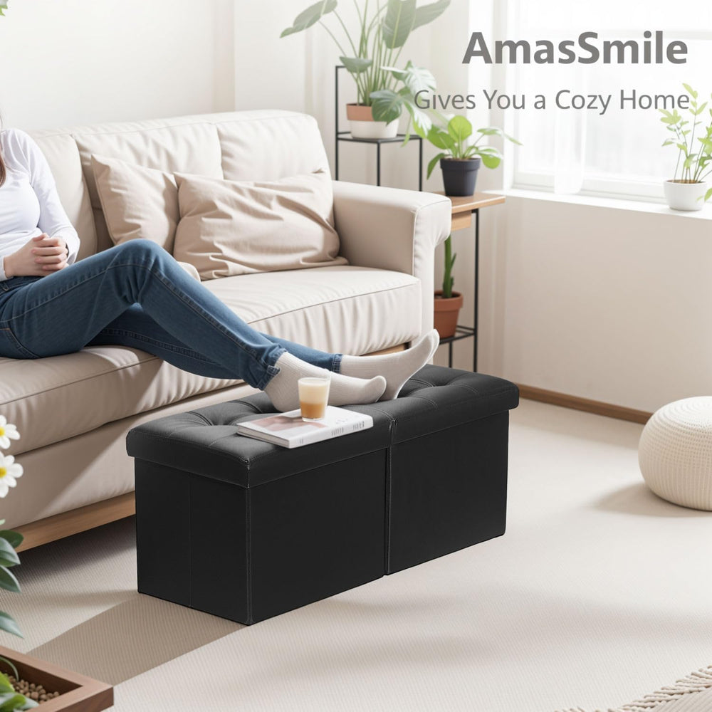 AmasSmile Footrest Ottoman Storage Bench,34" Leather Folding Chest,Black...