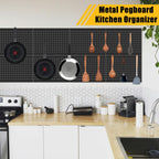 PBHEPJ 8 Pcs Metal Pegboard Panels, Heavy Duty Peg Boards for Garage and Garden Tool Storage, Includes Drywall Anchors and Screws Kits, Black (8 pcs 16in x 12in)