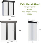 Patiowell 5x3 FT Outdoor Storage Shed, Garden Tool Shed with Sloping Roof and Lockable Door, Metal Shed for Backyard Garden Patio Lawn, White