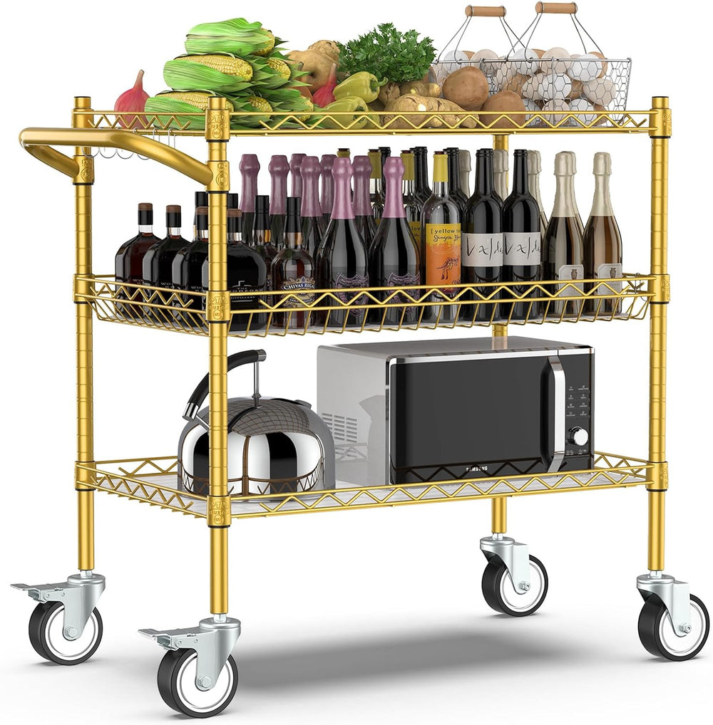 Leteuke 3 Tier Rolling Carts with Wheels, Heavy Duty Rolling Utility Cart