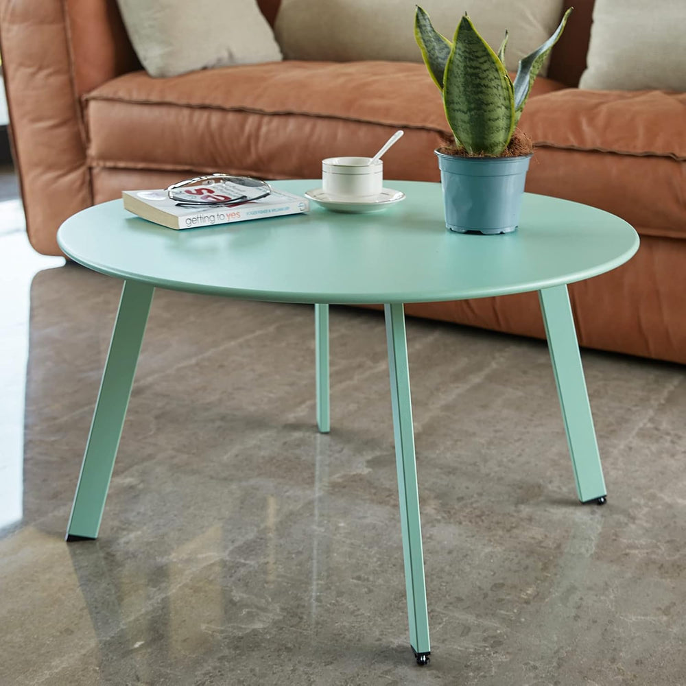 Patio Coffee Table - Metal Steel Outdoor Round Table Weather Resistant Anti-R...