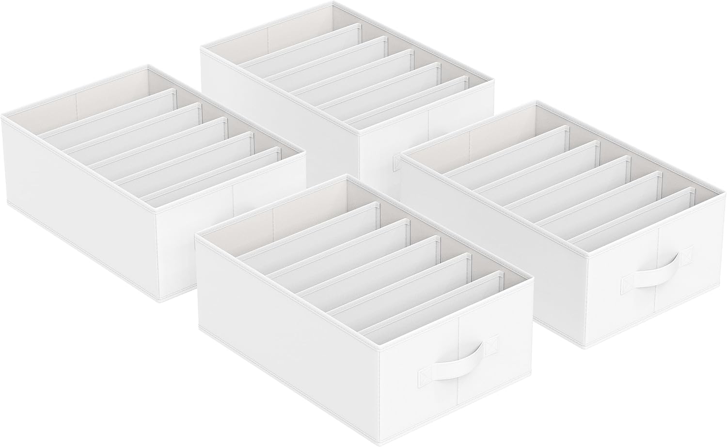 SONGMICS Set of 4 Large Size Wardrobe Clothes Organizers, 6-Compartment Foldable Drawer Organizers with Handles, 16.5 x 11.8 x 6.7 Inches, for Pants, Sweaters, Jeans, Cloud White URUS009W04