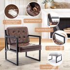 MALOL Mid Century Modern Accent Chair Set of 2, Comfy Living Room Chair, Brown Leather Accent Chair, Faux Leather Reception Armchair with Metal Legs for Living Room Bedroom Reception Office, Brown