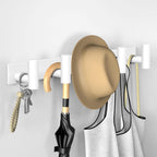 VAEHOLD Hat and Coat Wall Mount Rack - Hooks for Robes, Bags, Keys, and Towels - Bathroom Towel Hanger Organizer (White, “T“ Shape 5 Hooks 1 Pack)