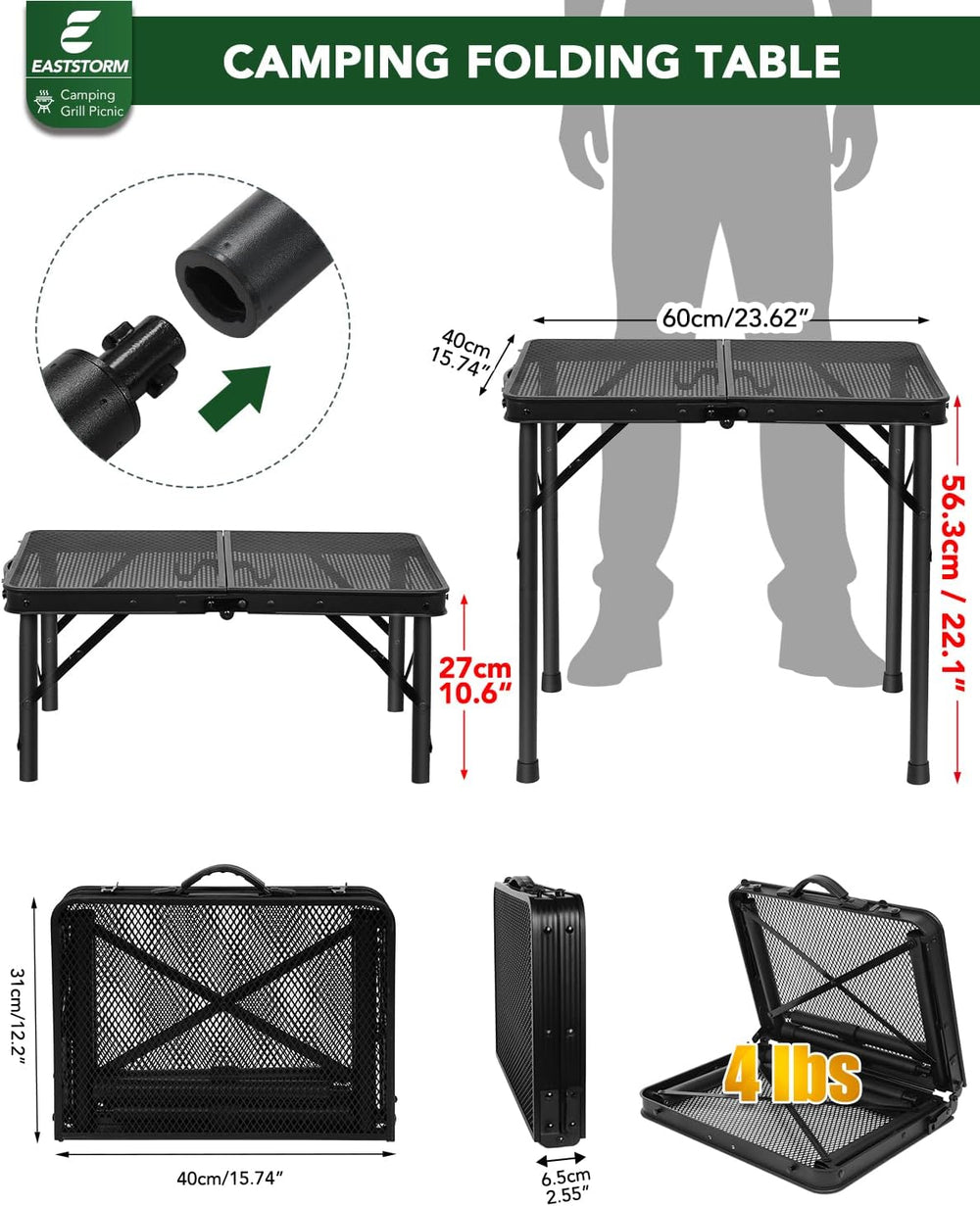 2 Ft Folding Camping Table, Adjustable Height 10.6-22 in, Small Grill Table