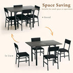 Dining Table Set for 4, Extendable Kitchen Table Cushion Chairs Set of 4, Rectangle Dining Table with Metal Frame & MDF Board, Folding for Small Apartment Saving Space, Gray