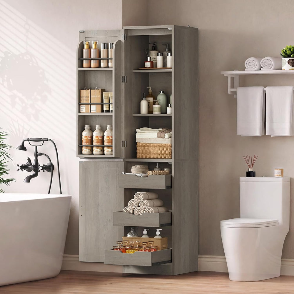 Itaar Narrow Kitchen Pantry Cabinet with 3 Door Shelves & 3 Drawer, Grey ...