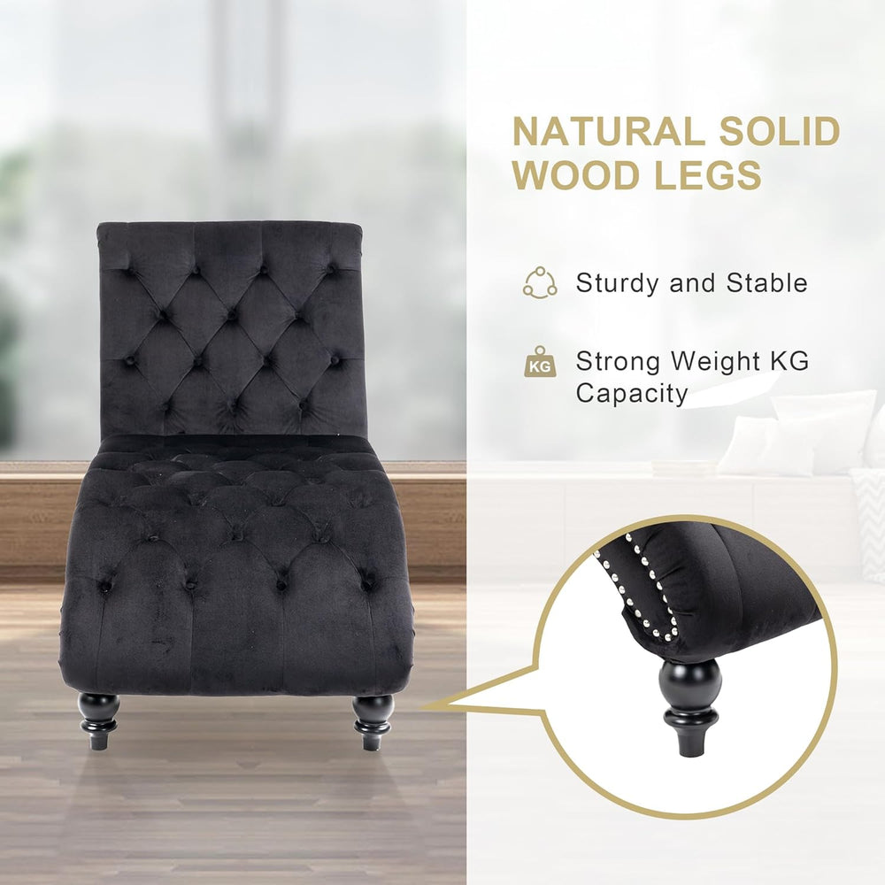 Chaise Lounge Indoor,Velvet Upholstered Lounge Chair Button-Tufted Armless Ch...