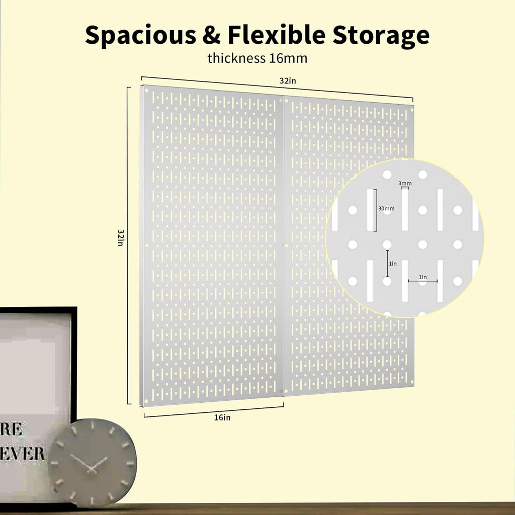 Pegboard Wall Organizer 2 PCS 32" x 16" Silvery Peg Board Metal Pegboard Panels for Garage Tool Storage