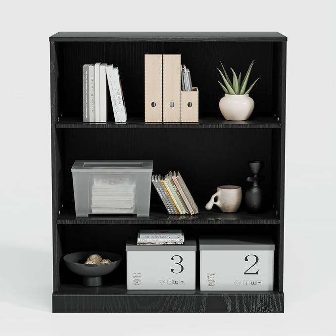 36" Wooden Book Shelf, 2 Shelf Bookcase, Modern Bookshelf with Adjustable Shelf for Home Office, Study Room, Black
