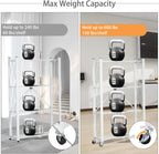 4 Tier Foldable Storage Shelf with Wheels, Heavy Duty Folding Shelf Loads 600 LBS, Metal Steel Collapsible Shelves, Rolling Standing Utility Rack for Kitchen, Pantry, Office, White