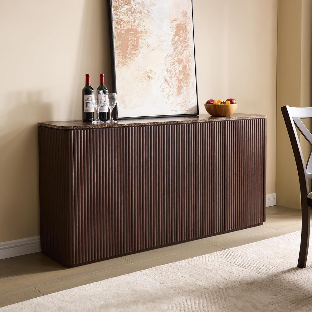 Fluted 4 Doors Sideboard Cabinet with Storage, 64" Wooden Credenza with ...