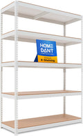 HOMEDANT 5 Tier Storage Shelves Adjustable Laminated Boltless Garage Metal Shelving Unit Heavy Duty Utility Rack Shelf Warehouse Pantry Closet Kitchen (1, (L) 48.1" W, White)