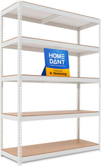 HOMEDANT 5 Tier Storage Shelves Adjustable Laminated Boltless Garage Metal Shelving Unit Heavy Duty Utility Rack Shelf Warehouse Pantry Closet Kitchen (1, (L) 48.1" W, White)