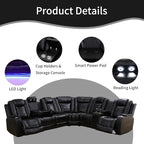 Power Reclining Sectional Sofa for Living Room,Modern L-Shaped Black Air Leather Sectional Couch Set,Recliner Sofa Set,with LED Lights,Cup Holder,Storage,Charging Ports,Home Theater Seat