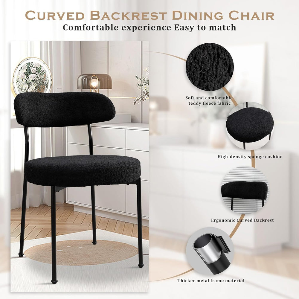 Dining Table and Dining Chair Set 23.6" Black Round Table&2 Boucle U...