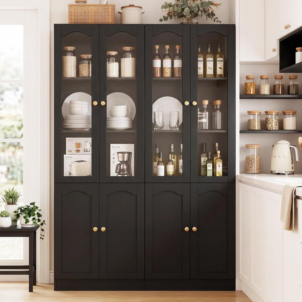 Cyclysio 80" Tall Pantry Cabinet with 8 Doors, Black Kitchen Pantry Stor...
