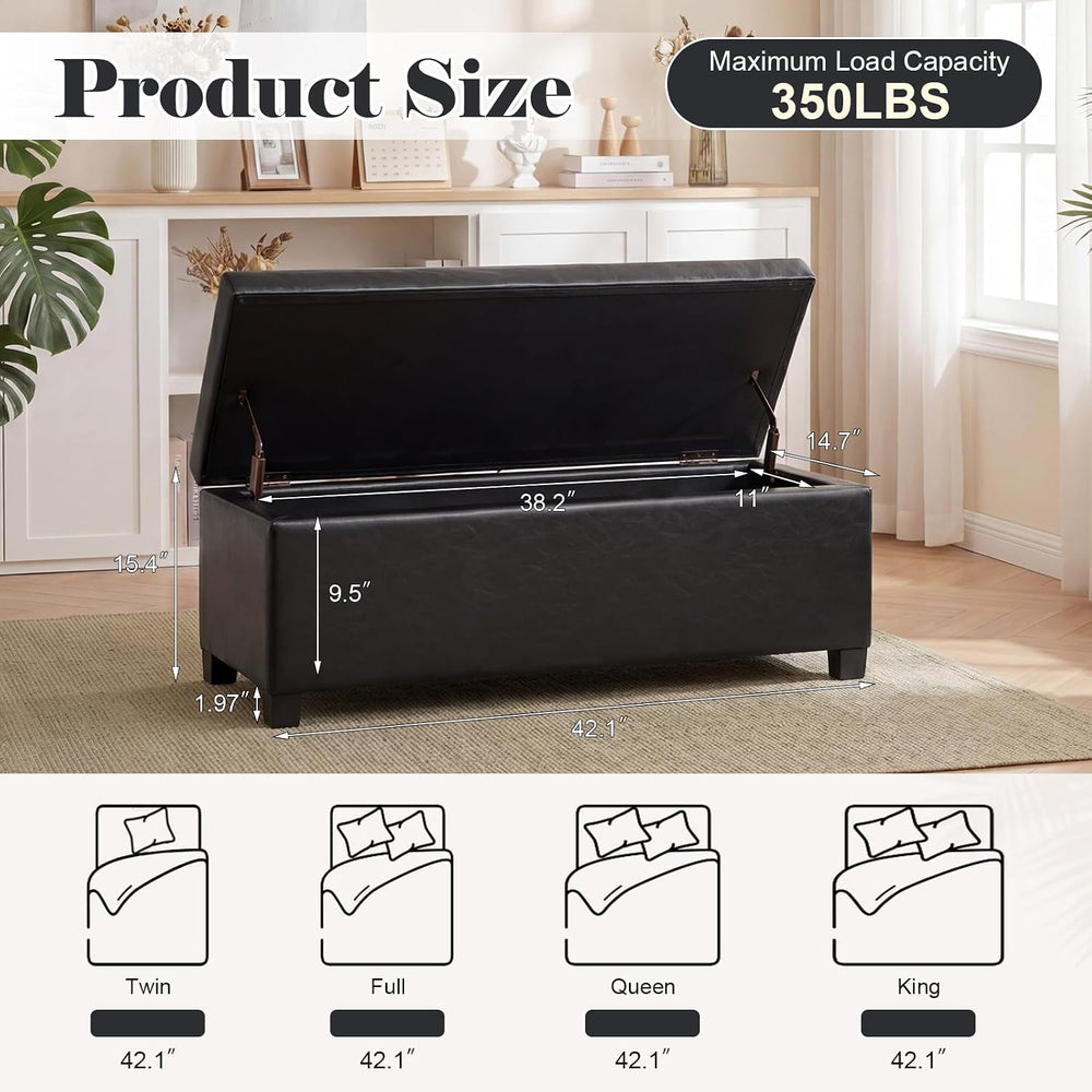 Asense Storage Ottoman Bench,42 inch Wide Upholstered Faux Leather Rectangula...