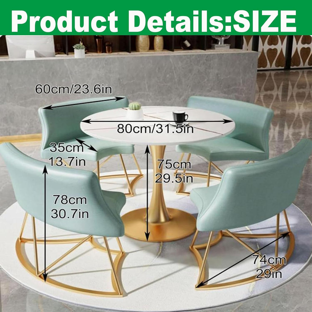 31.5" Round Dining Table Set for 4,Modern Kitchen Table Set with 4 Faux Leather Chairs,Natural stone slab tabletop Breakfast Table,Small Space Saving Conference Table,Reception Table for Dining Room