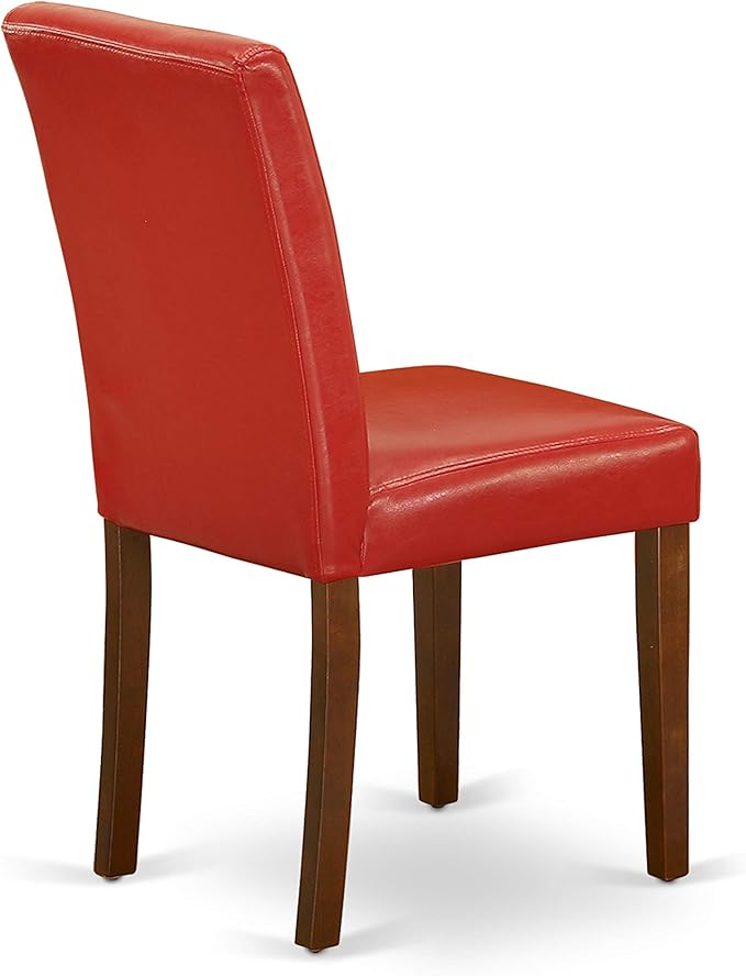 East West Furniture DUAB5-MAH-72 5 Piece Dinette Set for 4 Includes a Rectangle Dining Table and 4 Firebrick Red Faux Leather Parson Dining Room Chairs, 36x60 Inch, Mahogany