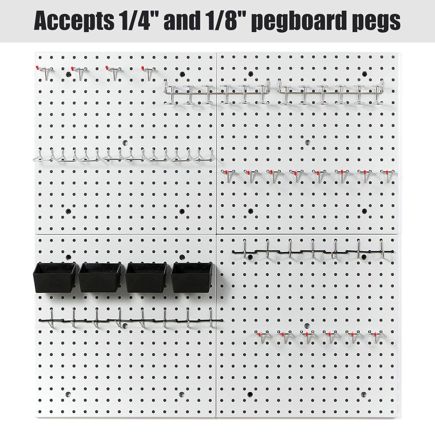 Pegboard Smith 16x16 inch Wall Organizer Pegboard Panels, Gray Metal Pegboard for Tool Storage, Workbench Tools Organization Peg Board (2 PCS, Grey)