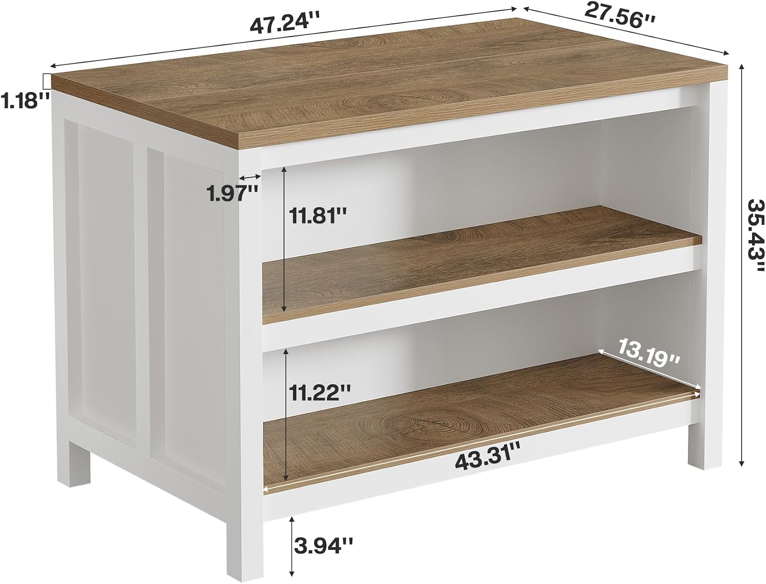 Tribesigns 47 Inch Kitchen Island with Storage and Seating, 2-Tier | Farmhouse Wooden Stationary Island Table, Large Worktop, Rustic Counter Height Dining Table