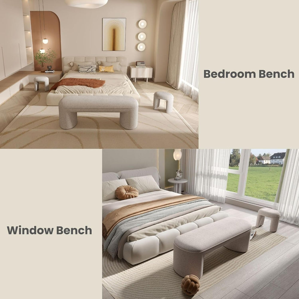 53" Chenille Ottoman Bench with 2 Nesting Ottomans, Oatmeal | 3-Piece Sp...