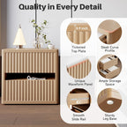 Dripex Fluted Nightstand with 2 Drawers, Large Wide Wood Night Stand Bedside Table for Bedroom, Mid-Century Modern Storage Bed Side Table, End Table for Living Room Sofa Couch, Natural Oak