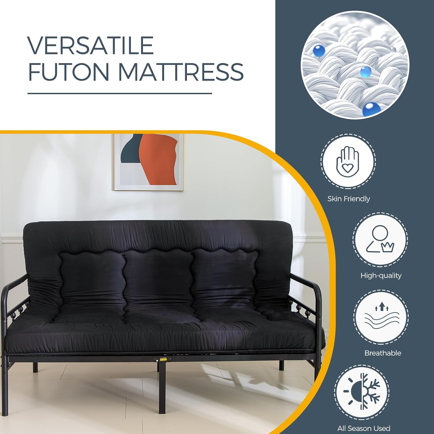 MAXYOYO 6" Extra Thick Japanese Floor Mattress Futon Mattress, Foldable Tatami Pad for Adults, Roll Up Floor Mat for Living Room Guest Room RV, Black, Full
