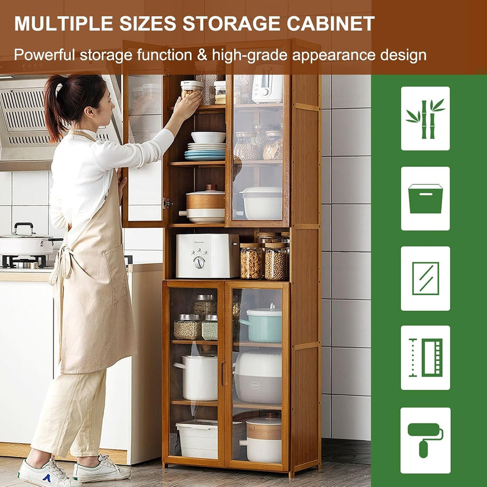 Modern Kitchen Pantry Storage Cabinet with Wine Rack and Microwave Stand Tall...