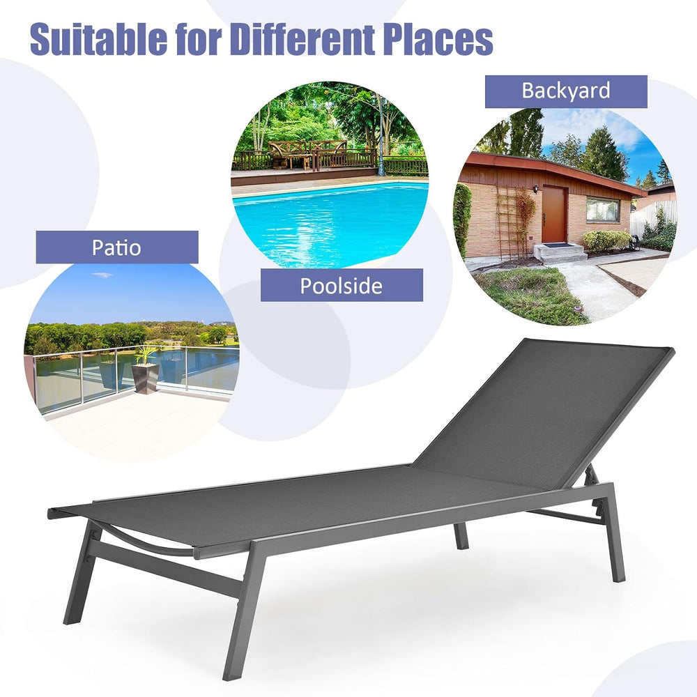 Tangkula Outdoor Chaise Lounge Chair Set of 2, 6-Position Adjustable Reclinin...