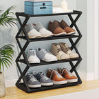 4 Tier Foldable Shoe Rack, Standing Shoe Storage Organizer with No Tool Assembly for Hallway Entryway Bedroom (Black)