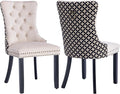 Modern Dining Chairs Set of 2, Tufted Upholstered Dining Chair with Solid Wood Legs, Two-Tone Velvet Accent Chair, Sillas de Comedor, Comfy Kitchen Chairs (Beige+Pattern, 2Pcs)