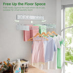 BAKON Clothes Drying Rack Wall Mounted 40", Laundry Clothes Drying Rack Collapsible with 6 Towel Hooks and 5 Rods for Hanging Clothes, Space Saving Laundry Rack for Small Space Bathroom Bedroom(40")