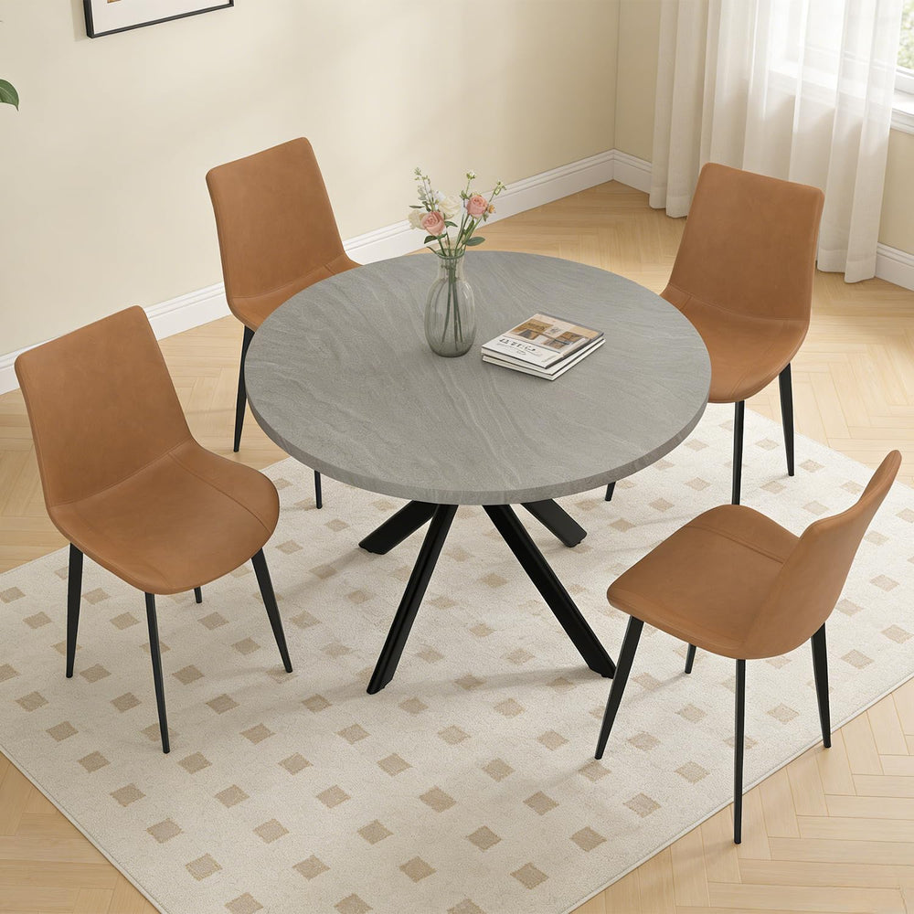 44" Round Dining Table with Chair Set for 4, Modern Mid-Century Dining T...