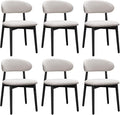 Farmhouse Dining Chairs Set of 6,Mid Century Modern Fabric Upholstered Kitchen Chairs,Wooden Dining Room Chair with Curved Back Black Leg for Kitchen Dining Room Restaurant Cafe,Linen Gray,Only Chairs