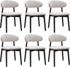 Farmhouse Dining Chairs Set of 6,Mid Century Modern Fabric Upholstered Kitchen Chairs,Wooden Dining Room Chair with Curved Back Black Leg for Kitchen Dining Room Restaurant Cafe,Linen Gray,Only Chairs
