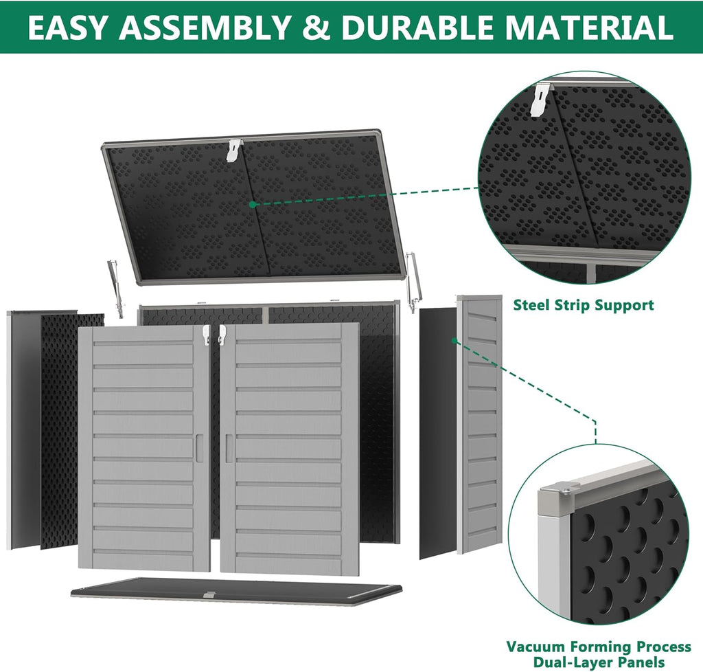Uhomepro 4.6 Ft. X 4.1 Ft Outdoor Horizontal Storage Shed, Resin Storage Shed with Double Lockable Doors, Ideal for Garbage Can Storage and Garden Tools, Strong Water Resistance