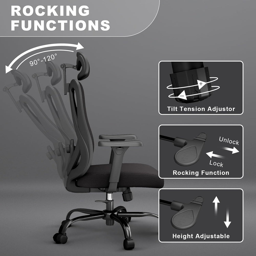 Mesh Office Chair with Headrest, Lumbar Support, 3D Arms, Wide Seat | 300 lbs...