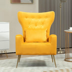 Button-Tufted Velvet Accent Chairs Set of 2, Mid Century Modern Living Room Chair with High Wingback, Upholstered Arm Chair with Metal Gold Legs for Bedroom, Club, Yellow